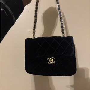 CC Midnight Velvet Quilted Bag with Gold Chain